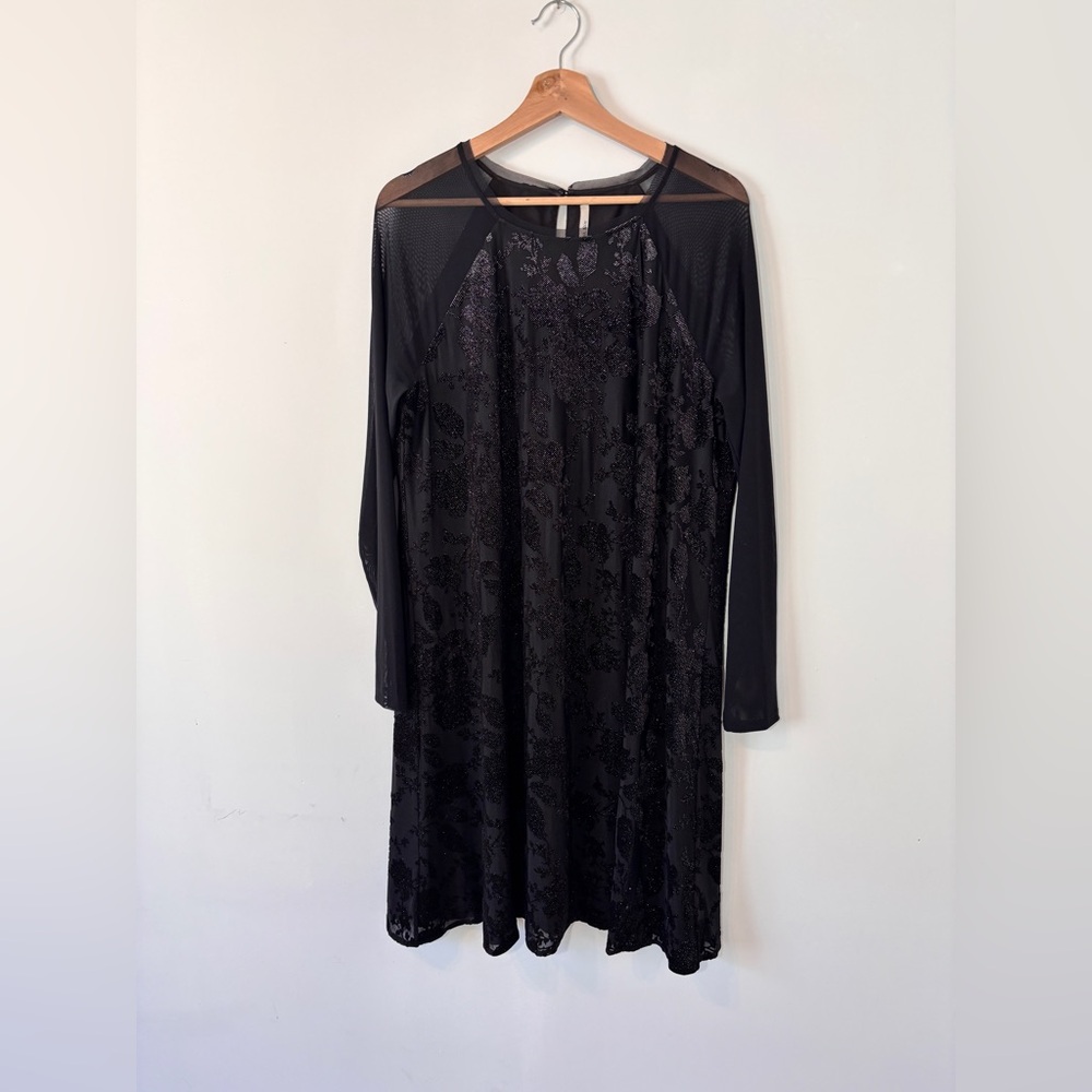 RACHEL Rachel Roy Black Sparkle Sheath Dress Mesh Sleeve Fully Lined XXL